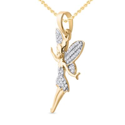 10K YELLOW GOLD ROUND DIAMOND TINKERBELL FAIRY FASHION PENDANT 1/4 CTTW