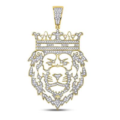 10KT YELLOW GOLD ROUND DIAMOND KING LION CROWN CHARM PENDANT 3/4 CTTW