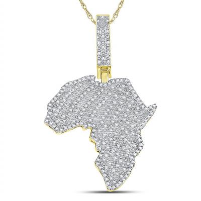 10KT YELLOW GOLD ROUND DIAMOND AFRICA CONTINENT CHARM PENDANT 5/8 CTTW