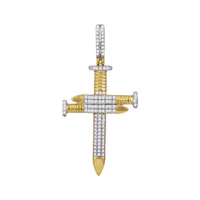 10K YELLOW GOLD ROUND DIAMOND 3 NAIL CROSS CHARM PENDANT 3/4 CTTW