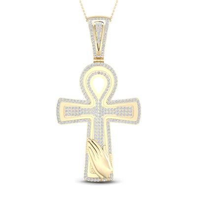10K YELLOW GOLD ROUND DIAMOND ANKH CROSS CHARM PENDANT 5/8 CTTW