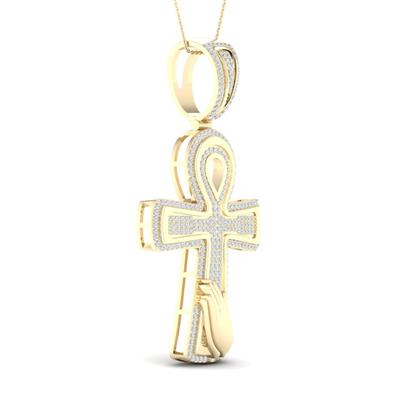 10K YELLOW GOLD ROUND DIAMOND ANKH CROSS CHARM PENDANT 5/8 CTTW