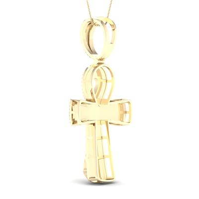 10K YELLOW GOLD ROUND DIAMOND ANKH CROSS CHARM PENDANT 5/8 CTTW
