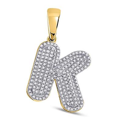 10K YELLOW GOLD ROUND DIAMOND LETTER K BUBBLE INITIAL CHARM PENDANT 5/8 CTTW
