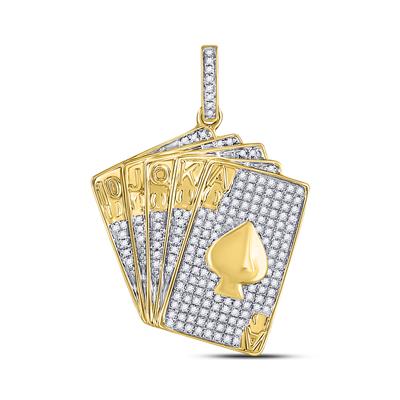 10K YELLOW GOLD ROUND DIAMOND ROYAL FLUSH CHARM PENDANT 5/8 CTTW