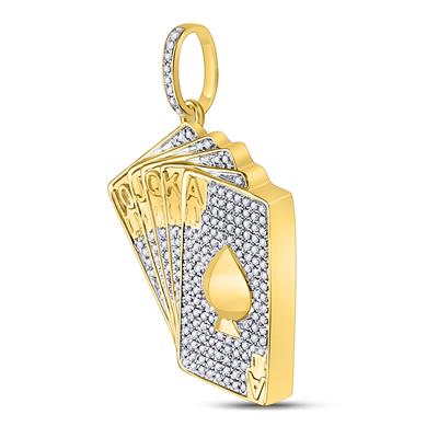 10K YELLOW GOLD ROUND DIAMOND ROYAL FLUSH CHARM PENDANT 5/8 CTTW
