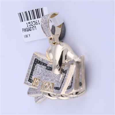 10K YELLOW GOLD ROUND GREEN DIAMOND MONEY FIST CHARM PENDANT 3/4 CTTW