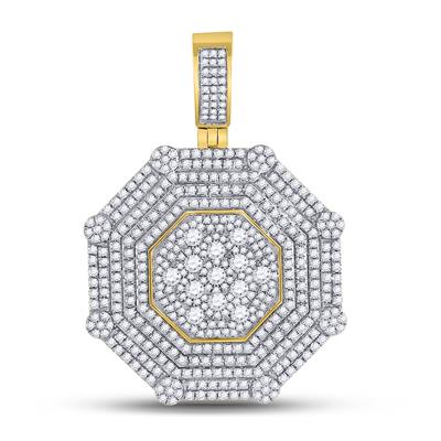 10K YELLOW GOLD ROUND DIAMOND OCTAGON CLUSTER PENDANT 3-1/2 CTW