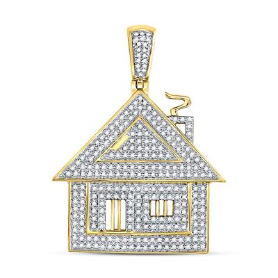 10K YELLOW GOLD ROUND DIAMOND TRAP HOUSE CHARM PENDANT 3/4 CTTW