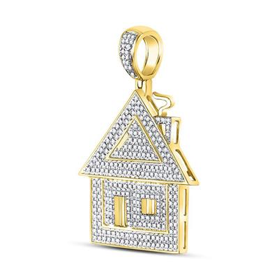 10K YELLOW GOLD ROUND DIAMOND TRAP HOUSE CHARM PENDANT 3/4 CTTW