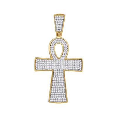 10K YELLOW GOLD ROUND DIAMOND ANKH CROSS RELIGIOUS CHARM PENDANT 3/4 CTTW