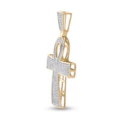 10K YELLOW GOLD ROUND DIAMOND ANKH CROSS RELIGIOUS CHARM PENDANT 3/4 CTTW