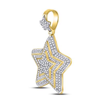 10K YELLOW GOLD ROUND DIAMOND CONCENTRIC STAR PENDANT 3/4 CTTW