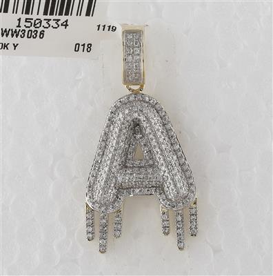 10K YELLOW GOLD ROUND DIAMOND DRIPPING LETTER A CHARM PENDANT 3/4 CTTW
