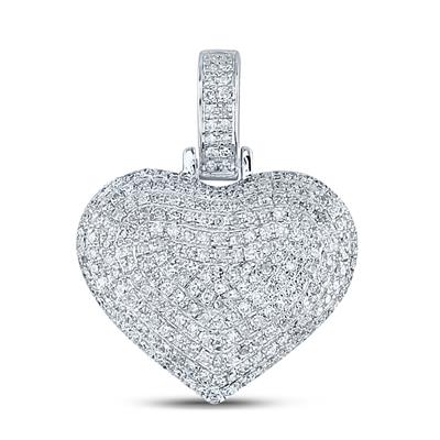 10K WHITE GOLD ROUND DIAMOND CHARMED HEART PENDANT 3/4 CTTW