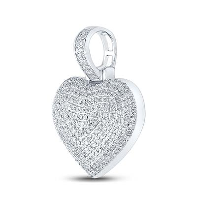 10K WHITE GOLD ROUND DIAMOND CHARMED HEART PENDANT 3/4 CTTW