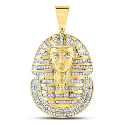 10KT YELLOW GOLD ROUND DIAMOND PHARAOH FACE CHARM PENDANT 5/8 CTTW