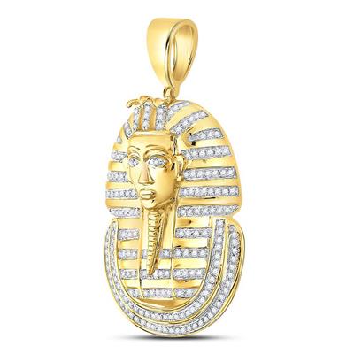 10KT YELLOW GOLD ROUND DIAMOND PHARAOH FACE CHARM PENDANT 5/8 CTTW