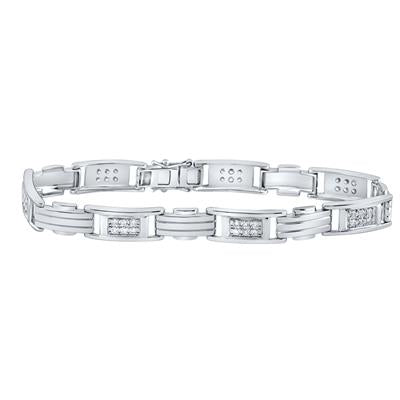 10K WHITE GOLD ROUND DIAMOND RECTANGLE LINK FASHION BRACELET 1 CTTW