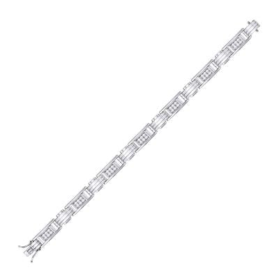 10K WHITE GOLD ROUND DIAMOND RECTANGLE LINK FASHION BRACELET 1 CTTW