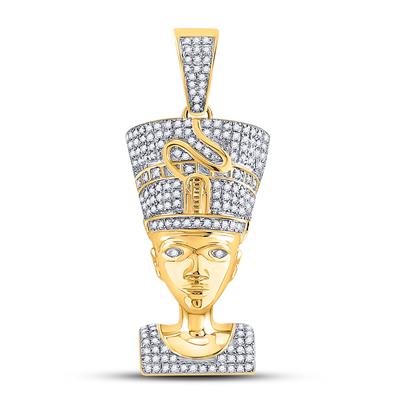10K YELLOW GOLD ROUND DIAMOND NEFERTITI PHARAOH CHARM PENDANT 5/8 CTTW