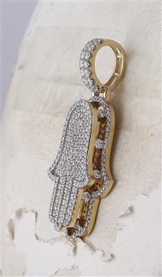 14K YELLOW GOLD ROUND DIAMOND HAMSA HAND CHARM PENDANT 4 CTTW