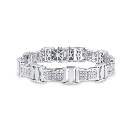 STERLING SILVER ROUND DIAMOND RECTANGLE LINK BRACELET 1-5/8 CTTW