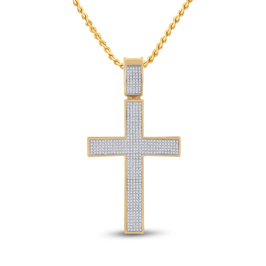 10K YELLOW GOLD ROUND DIAMOND CROSS CHARM PENDANT 1 CTTW