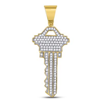 10K YELLOW GOLD DIAMOND KEY CHARM FASHION PENDANT 5/8 CTTW