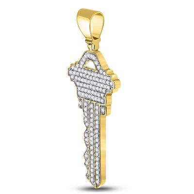 10K YELLOW GOLD DIAMOND KEY CHARM FASHION PENDANT 5/8 CTTW