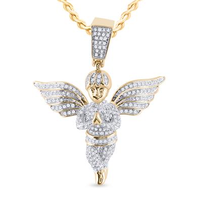 10K YELLOW GOLD ROUND DIAMOND ANGEL CHARM PENDANT 3/4 CTTW