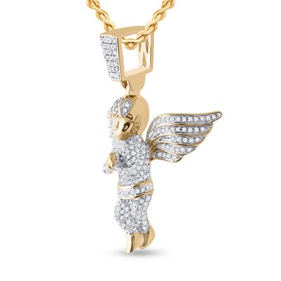 10K YELLOW GOLD ROUND DIAMOND ANGEL CHARM PENDANT 3/4 CTTW