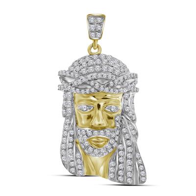 10K YELLOW GOLD ROUND DIAMOND JESUS FACE CHARM PENDANT 3/4 CTTW