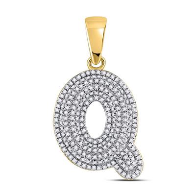 10K YELLOW GOLD ROUND DIAMOND LETTER Q BUBBLE INITIAL CHARM PENDANT 3/4 CTTW