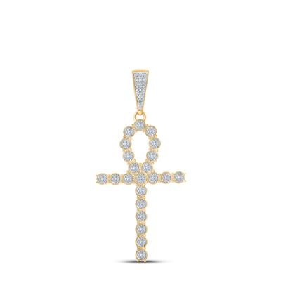 10K YELLOW GOLD ROUND DIAMOND ANKH CROSS CHARM PENDANT 5/8 CTTW