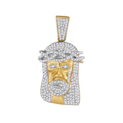 10K YELLOW GOLD ROUND DIAMOND JESUS FACE CHARM PENDANT 3/4 CTTW