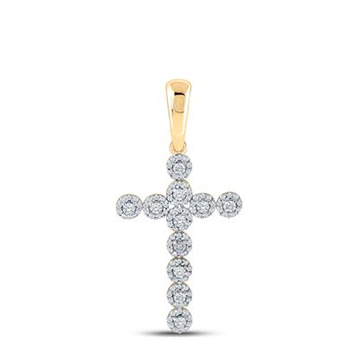 10K YELLOW GOLD ROUND DIAMOND CROSS CHARM PENDANT 3/4 CTTW