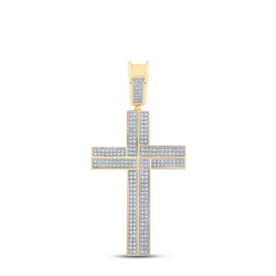 10K YELLOW GOLD ROUND DIAMOND CROSS CHARM PENDANT 5/8 CTTW