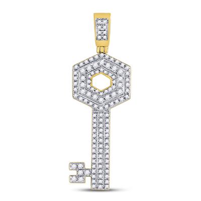 10K YELLOW GOLD ROUND DIAMOND KEY CHARM PENDANT 5/8 CTTW