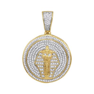 10K YELLOW GOLD ROUND DIAMOND PHARAOH CIRCLE MEDALLION CHARM PENDANT 3/4 CTTW