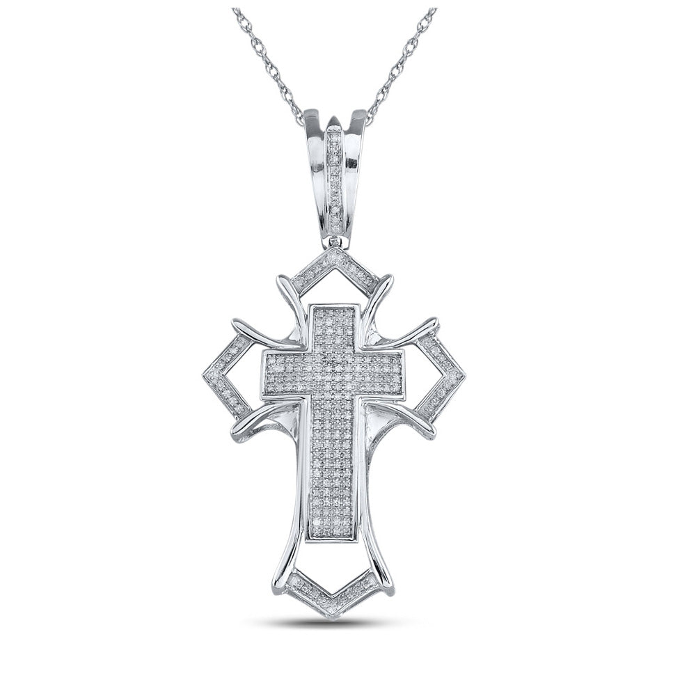 STERLING SILVER ROUND DIAMOND GOTHIC CROSS CHARM PENDANT 1/2 CTTW