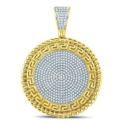 10KT YELLOW GOLD ROUND DIAMOND GREEK KEY CIRCLE CHARM PENDANT 5/8 CTTW