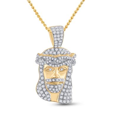 10K YELLOW GOLD ROUND DIAMOND JESUS FACE CHARM PENDANT 3/4 CTTW