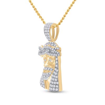 10K YELLOW GOLD ROUND DIAMOND JESUS FACE CHARM PENDANT 3/4 CTTW