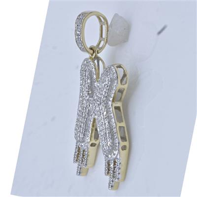10K YELLOW GOLD ROUND DIAMOND K DRIPPING LETTER CHARM PENDANT 3/4 CTTW