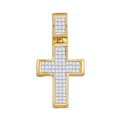 10K YELLOW GOLD PRINCESS DIAMOND CROSS PENDANT 5/8 CTTW