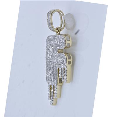 10K YELLOW GOLD ROUND DIAMOND DRIP F LETTER CHARM PENDANT 5/8 CTTW