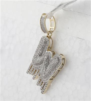 10K YELLOW GOLD ROUND DIAMOND W DRIPPING LETTER CHARM PENDANT 3/4 CTTW