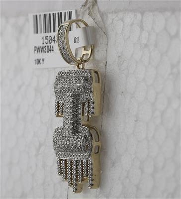 10K YELLOW GOLD ROUND DIAMOND I DRIPPING LETTER CHARM PENDANT 3/4 CTTW