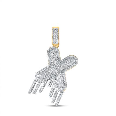 10K YELLOW GOLD ROUND DIAMOND X LETTER CHARM PENDANT 5/8 CTTW